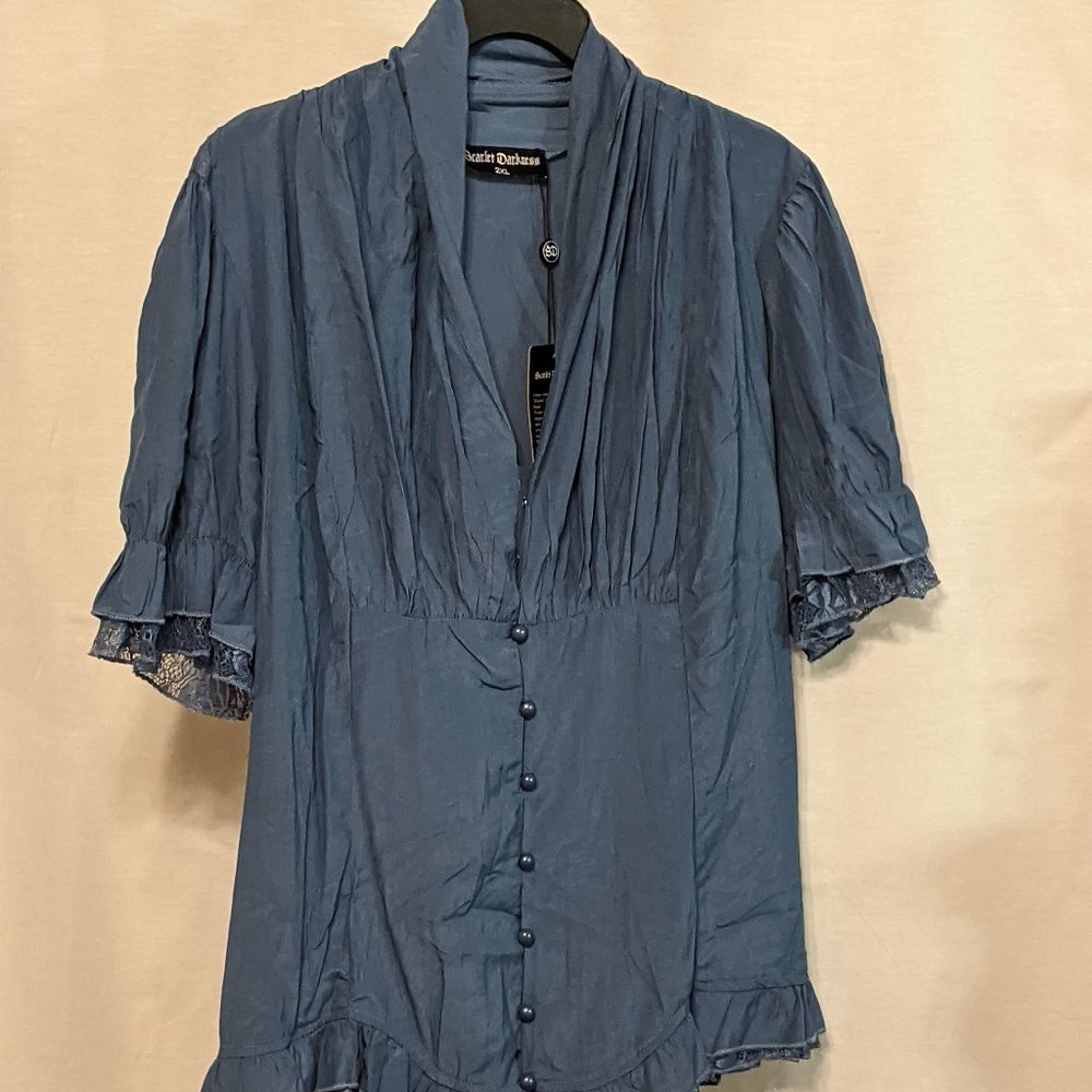 Scarlet Darkness Women Victorian Short Sleeve Shirt Steampunk Lace Up Blouse